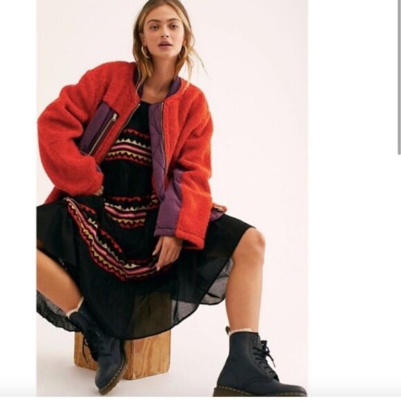 Free People 'Rivington' sherpa jacket Orange and purple - Picture 11 of 13